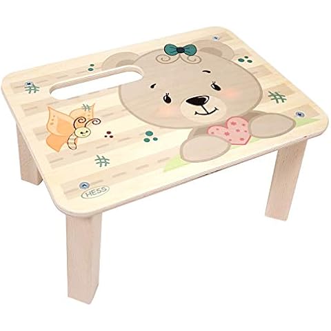 Hess Holzspielzeug 30274 - Fußbank aus Holz für Kinder, Serie Bär nature, handgefertigt, ca. 33 x 24,5 x 17,5 cm groß, zum Sitzen und als Erhöhung beim Stehen Cover