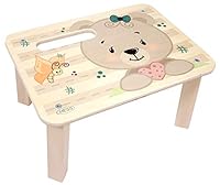Hess Holzspielzeug 30274 - Fußbank aus Holz für Kinder, Serie Bär nature, handgefertigt, ca. 33 x 24,5 x 17,5 cm groß, zum Sitzen und als Erhöhung beim Stehen