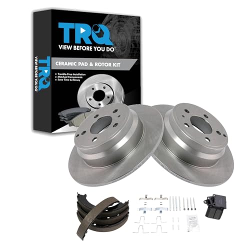 Image of TRQ Rear Brake Pad and Rotor Set Ceramic Parking Brake Shoe Compatible with 1994-1996 Volvo 850 1998-2004 C70 1998-2000 S70