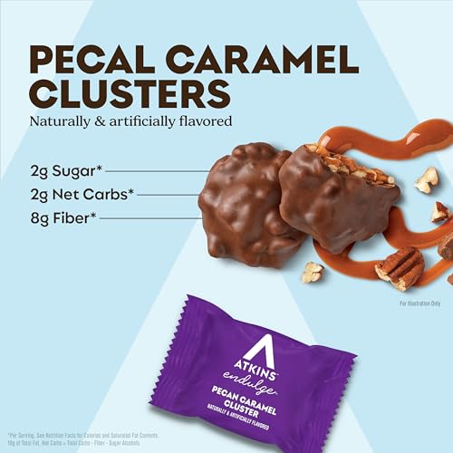 Image of Atkins Pecan Caramel Clusters, Dessert Favorite, High in Fiber, Low Carb, 2g Sugar, 60 Count