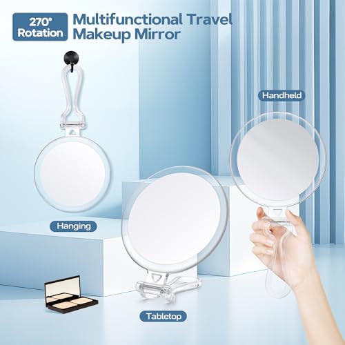 Image of B Beauty Planet 40X Magnifying Mirror, Hand Mirror with Handle, Double Sided Hand Mirror with 40X /1X Magnification, Travel Essential Portable Foldable Makeup Mirror for Precision Makeup Clear