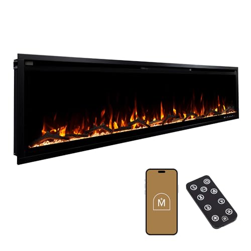 Modern Ember Aerus Slim 72 Inch Smart Linear Electric Fireplace | Recessed in-Wall or Wall-Mount | LED Multiple Flame Colors | Alexa/WiFi Enabled | 4.25” Profile | Remote Included