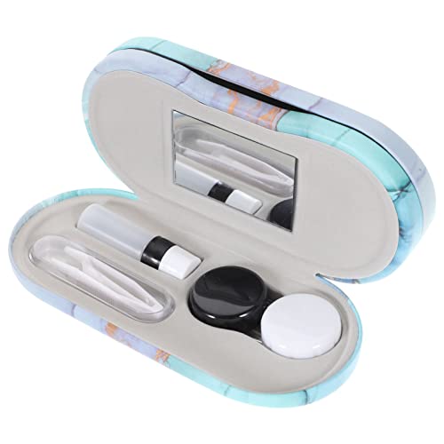 Ciieeo Eye Glasses 1 Set Eyeglass Case PU 2 in 1 Double Sided Eyeglass Box with Mirror Travel Kit Contacts Case Holders with Soak Storage Tweezers for Home Travel Glasses Case - Image 3