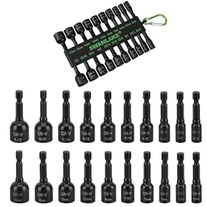 20-Piece Magnetic Nut Driver Set, Metric & SAE 1/4″ Hex Shank, Drill Socket Set, Impact Driver Bit Set, Magnetic Bit Holder with Aluminum Alloy Snap Clip, Quick Change Tool