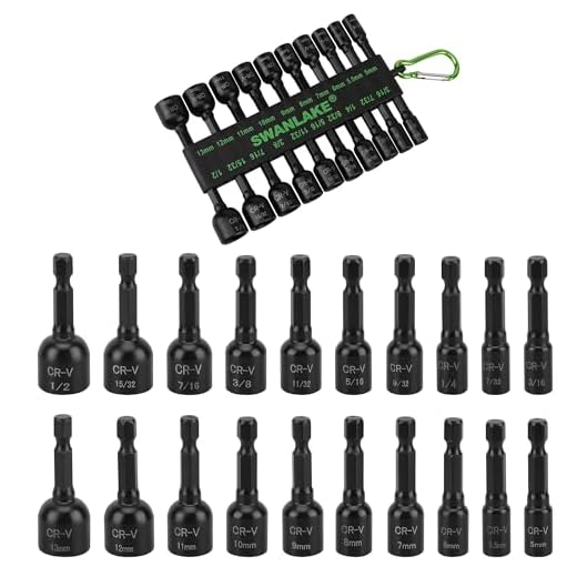 20-Piece Magnetic Nut Driver Set, Metric & SAE 1/4" Hex Shank, Drill Socket Set, Impact Driver Bit Set, Magnetic Bit Holder with Aluminum Alloy Snap Clip, Quick Change Tool