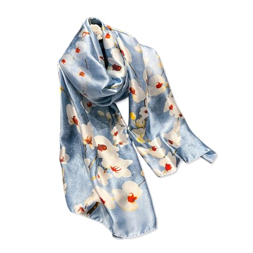 Women's Silk Scarf Chinese Style Print Long Large Scarf Lightweight Warm Shawl Stole Sunscreen Headscarf Beach Wrap