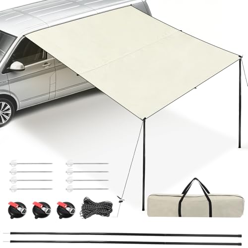 RV camping car sunshade canopy pull rod track RV side tent Camping front tent 2.5 x 2.4m RV Awning Universal Caravan Sun Canopy Waterproof 5000mm UPF50+ UV Protection for Motorhomes Vans SUVs MPVs