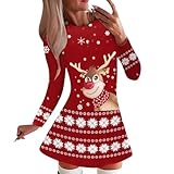 Generisch Vestido casual para mujer con manga larga, estampado navideño, cuello redondo, estampado de copo de nieve, ropa de fiesta, moda de invierno 2023, diseño, b, L