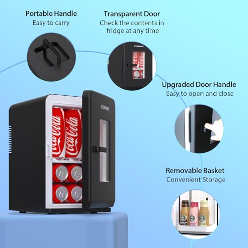 Image of Mini Fridge for Bedroom, 15L Small Fridge for Car, Office Desk & Dorm Room, 110V AC /DC Portable Thermoelectric Cooler & Warmer for Skincare, Food, Drinks, Black