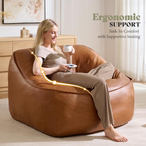 Image of AMERLIFE Oversized Bean Bag Chair for Adults, PU Boneless Chair, Brown