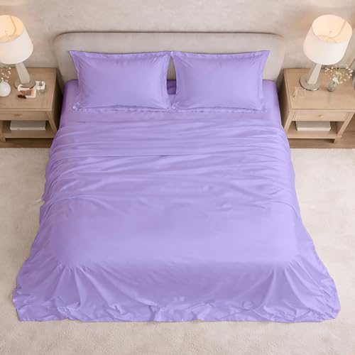 Image of Filbert Satin Bedsheet with 2 Pillow Covers | 90x100 in |300 TC | Midnight Luxe Satin Dreams Collection for Double Bed | UltraSatin Premium Bedding Set | Lavender