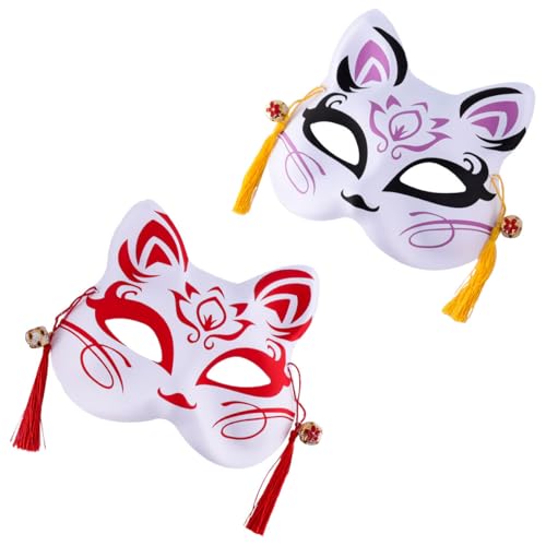 FOMIYES Máscara de Cosplay Japonesa Media Cara Fox 2 Piezas de Plástico para Halloween y Fiestas de Disfraces Unisex Accesorio para Carnaval y Espectáculos Color Aleatorio