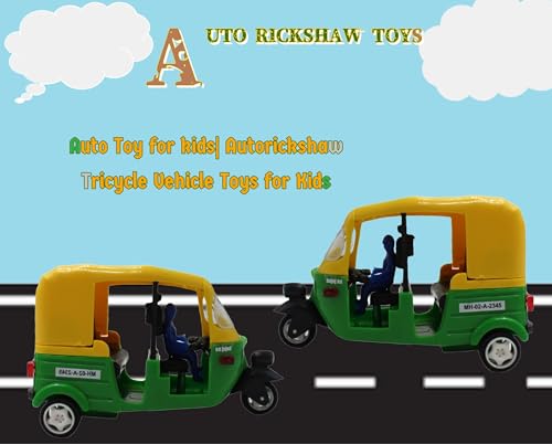 Image of NeoKiddo Pull Back CNG Auto Rickshaw Toy for Kids & Toddlers | 3-Wheeler Vehicle Toy with Driver | Educational Mini Tricycle Auto Toy for Boys & Girls (Green)