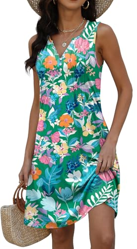 Image of Disamer Beach Dresses for Women 2026 Vacation Swim Cover up V-Neck Summer Dress Button Down Sleeveless Boho Floral Sundress