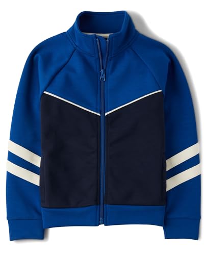 The Children's Place,Boys,and Toddler Active Long Sleeve Scuba Zip Front Jacket,Huron Blue,Small