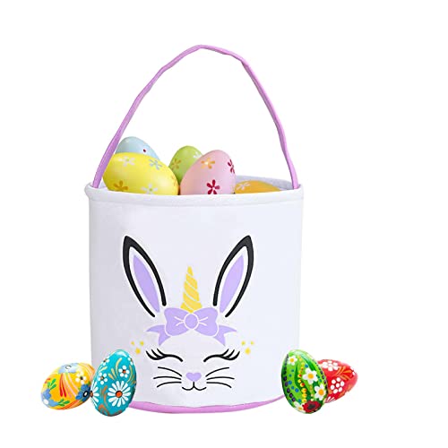 Image of Easter Basket Bags, WOVTE Bunny Easter Basket, Easter Eggs /Gift Baskets for Kids, Bunny Bucket for Easter Eggs,Toys, Candy,Gifts (Purple)