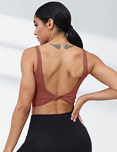 Image of LUYAA Womens Workout Sports Bras Backless Padded Yoga Tank Tops Crop Twist Low Back Cami Bra for Gym