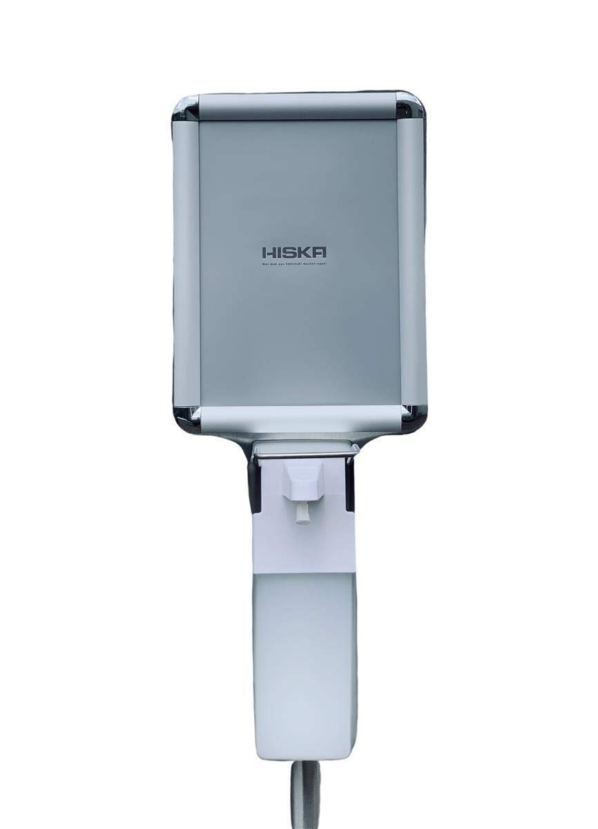 Mobile Hygienestation HS-300 mit Schild für z.B Desinfektionsmittel oder Handpflegeprodukte, 1000ml Behälter Grau Alu