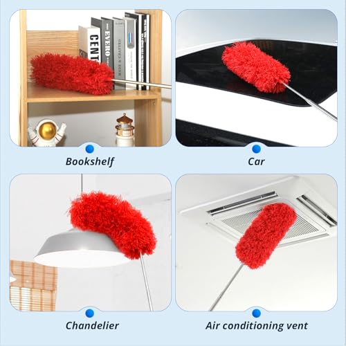Image of ZZ LAZYCOTTAGE Microfiber Duster with Extension Pole,Washable Bendable Head Ceiling Fan Duster,15-100 inch (Red)