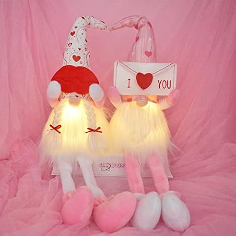 2 Pcs Gonk Valentines Day Decorations, Valentines Gift Romantic, Gnome Decorations Light Up, Plush Figures for Couples, Elf on the Shelf Kit, Valentine's Present Lovely Heart Novelty Table Ornaments Cover