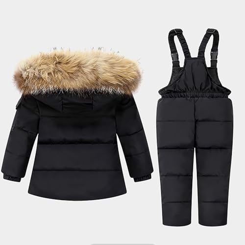 Kids Toddler Girls BoysThicken Warm Snowsuit Hooded Ski Jacket Snow Pants Set Skiing Jacket Coats Snowboarding Outfit (Black, 3-4 Years)2