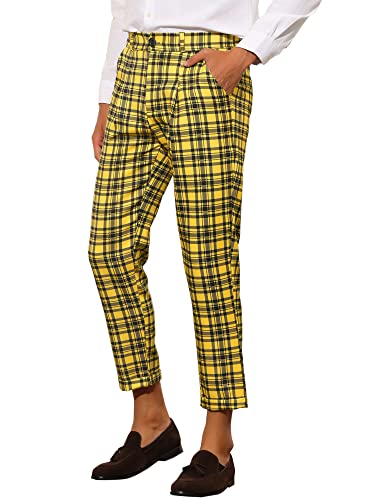 Lars Amadeus Plaid Cropped Pants for Men's Slim Fit Business Dress Pants Checked Slacks