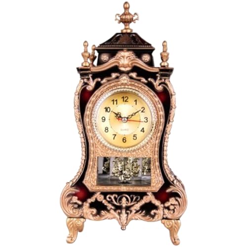 CGTQROVR Vintage Klok Europese Stijl Retro Klok met Slinger en 12 Soorten Bell Batterij Aangedreven Bureau Alarm voor Slaapkamer Woonkamer