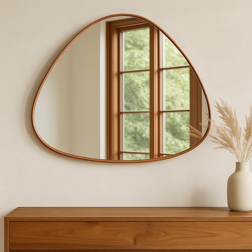 Espelho Decorativo Orgânico Grande 100x70cm Formato Moderno com Suporte de Parede Design Premium para Sala Quarto e Hall (Caramelo)