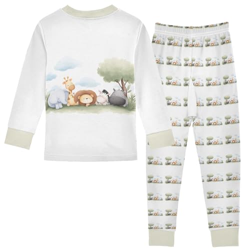 Cartoon Pajamas Set A Cute Cartoon Animal Group Long Sleeve PJs Cotton Jammies Sleepwear Top and Pants Multicolor2