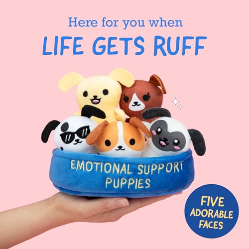 Image of Emotional Support Puppies by Relatable, Cuddly Stuffed Animals, Plushies, and Cute Stuff, Great Gift Ideas for Loved Ones of All Ages, Includes 5 Plushies with Carrying Basket