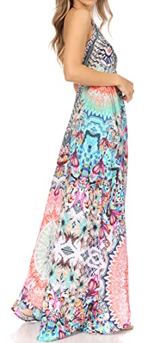 Image of Sakkas Lizi Womens Maxi High-Low Halter Handkerchief Long Dress Beach Party