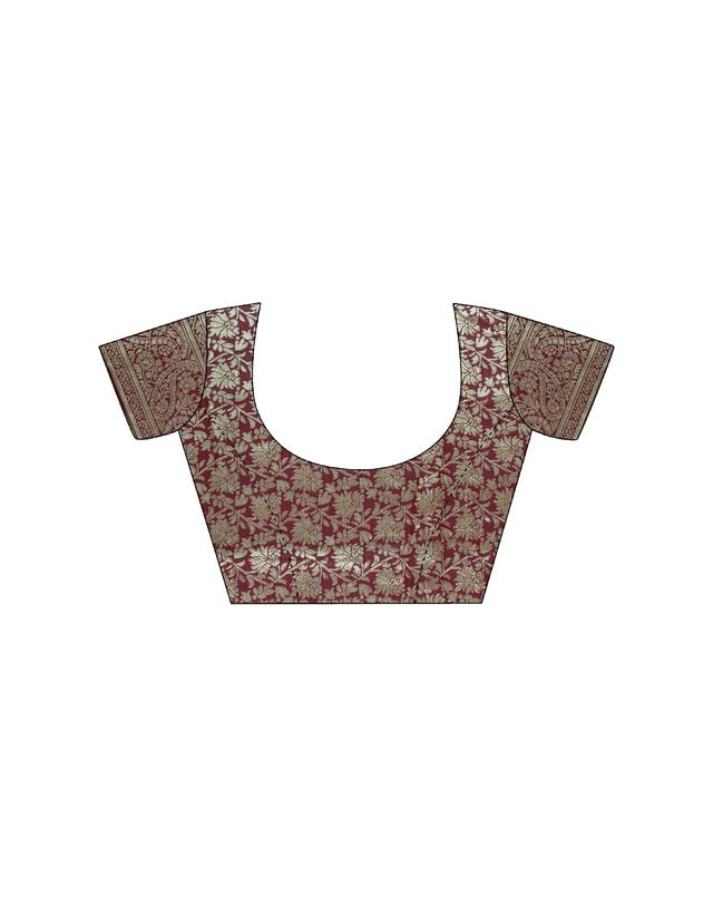 SIRIL Women's Banarasi Soft Silk Saree With Unstitched Blouse Piece (4181S117_Maroon) - Image 7 thumbnail