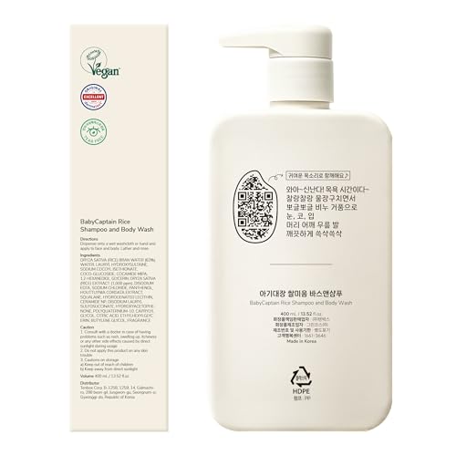Image of Vegan Rice Baby Wash 13.52 Oz | Tear-Free Cleanser for Newborn & Sensitive Skin | 2-in-1 Shampoo and Body Formula | Plant-Based, Korean Skincare with Gentle Rice Scent
