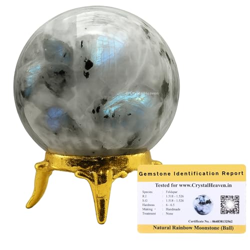 Image of Certified Rainbow Moonstone Crystal Ball for Meditation - Premium Crystal Vastu Items for Home and Feng Shui Items for Good Luck - Ideal for Pooja Supplies and Spiritual Practices (2 inch Inch)