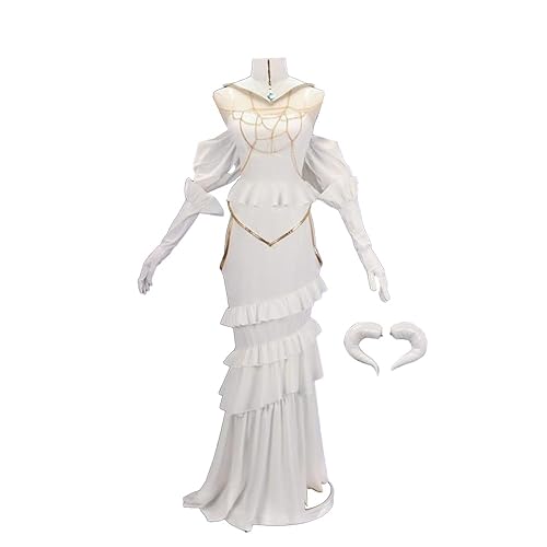 MABAIUDE Albedo Cosplay Dress Albedo Costume with Wig Full Set Anime Cosplay Outfit Women White Dress for Halloween Party