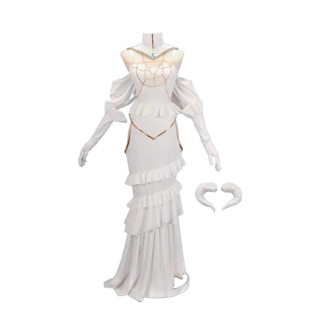 YLQANONG Albedo Anime Cosplay Costume Long White Dresses Albedo Cosplay Full Set for Halloween