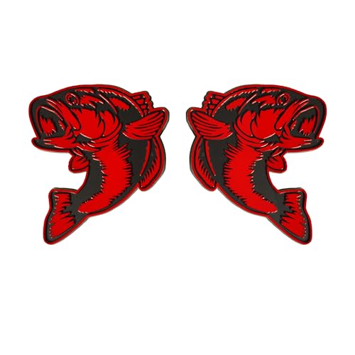 Image of Bass Emblem 3D Fish Badge - Custom Car Sticker for Car, Truck, SUV, Trunk, Hood, Fender - Set of 2 (Red)