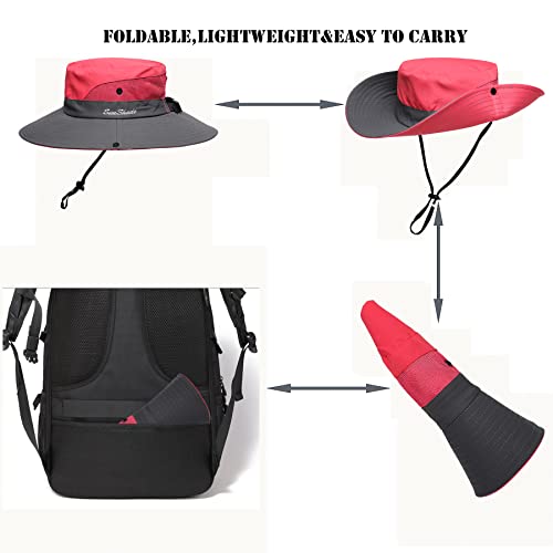 Image of Womens Summer Sun Hat Beach Hat Wide Brim Outdoor UV Protection Hat Foldable Cool Mesh Ponytail Bucket Hat