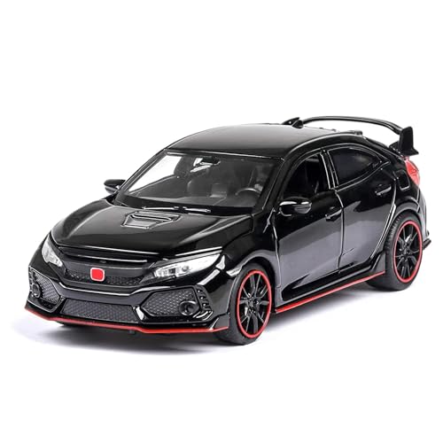 Image of 1:32 Scale Civic Type R Toy Car | Metal Pullback Diecast Car for Kids with Openable Doors, Sound, Light Effects Toy for Car Enthusiasts (Color As Per Available),black