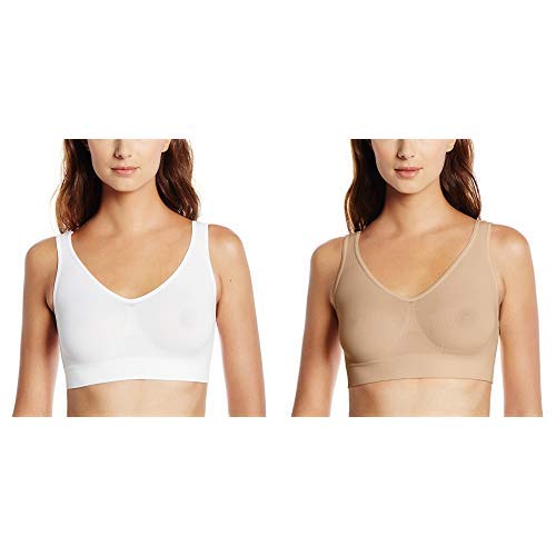 Hanes Women's Cozy Seamless Wire Free Bra, White, Large With Seamless Wire Free Bra, Nude, Large