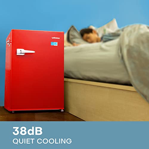 Upstreman 2.5 Cu.ft Small Refrigerator, Mini Fridge with Freezer, Red Retro Mini Fridge, Manual Defrost, Adjustable Thermostat, Side Bottle Opener, Small Fridge for Office, Bedroom, Dorm, Bar-CR25