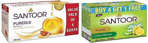 Pureglo Glycerine Soap With Almond Oil And Glycerine, 125G (Pack Of 6) For Nourished Glowing Skin And Aloe Fresh Soap With Aloe Vera And Lime, 125G