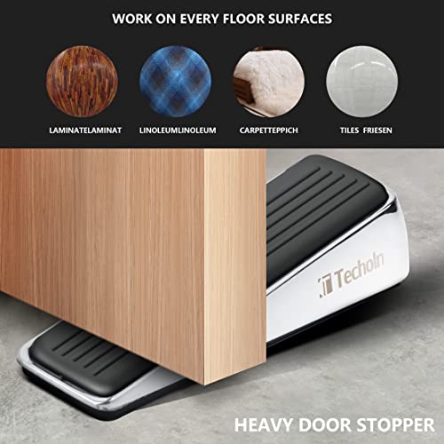 Techoln Strongest Door Stopper, Heavy Duty Door Stop Wedge Of Premium Quality Alloy And Rubber Suits Any Door, Any Floor. (2, Black Silver) #TOP3