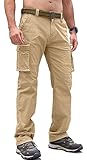 safari hose damen kurz √【Klassischer Cargo-Stil】 Diese modische cargo hosen männer sitzt etwas unterhalb der Taille, lockere Passform, gerade Beinöffnungen mit verdecktem Kordelzug. Es gibt einen D-förmigen Metallhaken auf der Vorderseite der Herren Wanderhose für Schlüssel oder Messer.