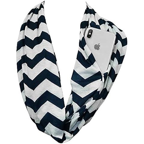 Pop Fashion Shop Chevron Zipper Pocket Scarf for Women - Stores Keys, Wallet, Phone (Navy Blue) Cover