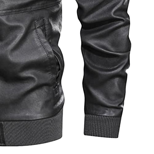 Chaqueta de cuero sintético para hombre con capucha removible miniatura 5