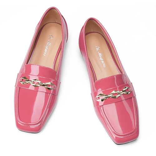 Image of Oh Mispares Womens Loafers Square Toe Low Heel Penny Loafers Fashion Comfortable Slip on Flats Casual Dressy Shoes for Women Work Office Patent Leather