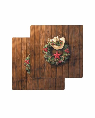 Hokiten Western Christmas Waffle Kitchen Towels Dishcloths, Xmas Botanical Wreath Vintage Absorbent Dish Towels | Hand Towels for Bathroom/Bar, 12 x 12 Inch, 2 Pcs