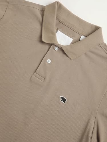 Image of THE BEAR HOUSE Men Beige Solid Slim Fit Polo Collar T-Shirt