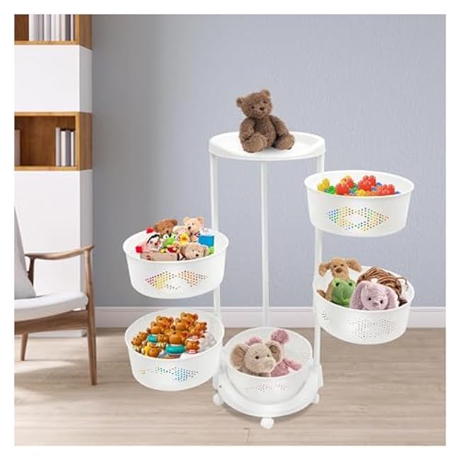 ´¢Îï³µ 5-Tier 360¡ã Rotating Storage Shelf - Space Saving Turntable Organizer Rack for Kitchen, Bathroom, Pantry, Books, Snacks, Spices-KP6Rs77M